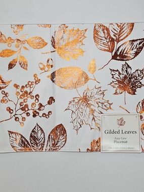 Benson Mills Centerpiece Placemats White Copper Gilded Leaves Easy Care